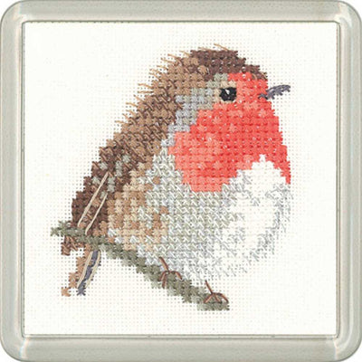 Robin  Cross Stitch COASTER Kit Heritage Crafts