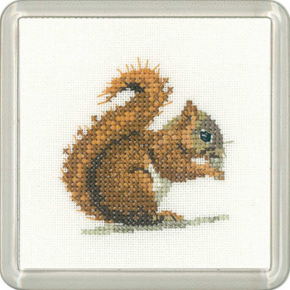Red Squirrel Cross Stitch COASTER Kit Heritage Crafts