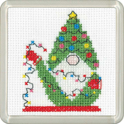 Christmas Lights Gonk COASTER Cross Stitch Kit - Heritage Crafts