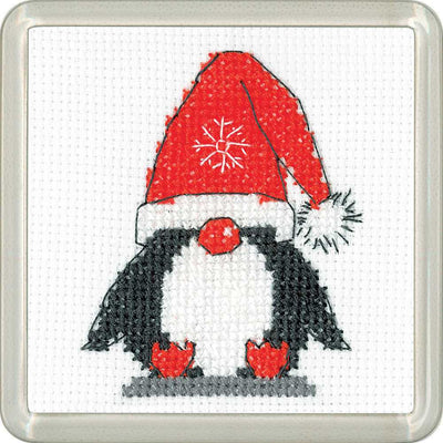 Christmas Santa Penguin COASTER Cross Stitch Kit - Heritage Crafts