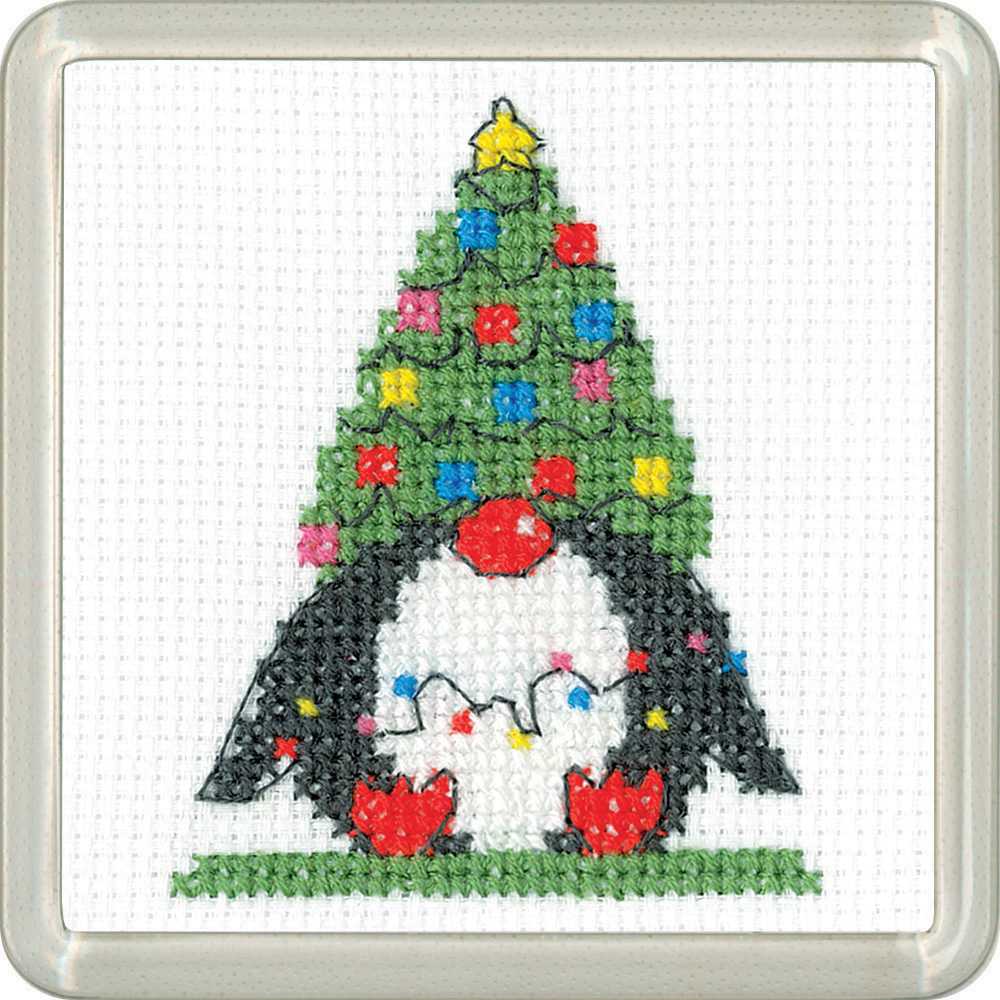 Christmas Tree Penguin COASTER Cross Stitch Kit - Heritage Crafts