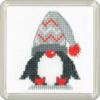 Christmas Woolly Hat Penguin COASTER Cross Stitch Kit - Heritage Crafts