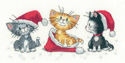 Christmas Kittens Cats Rule  Cross Stitch Kit Heritage Crafts (Evenweave)