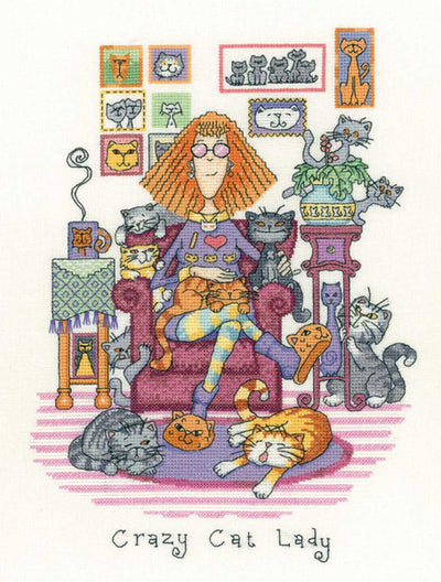 Crazy Cat Lady Cats Rule  Cross Stitch Kit Heritage Crafts (Evenweave)