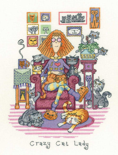 Crazy Cat Lady Cats Rule Cross Stitch Kit Heritage Crafts