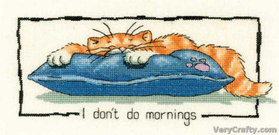 I Don't Do Mornings! Cats Rule Cross Stitch Kit Heritage Crafts