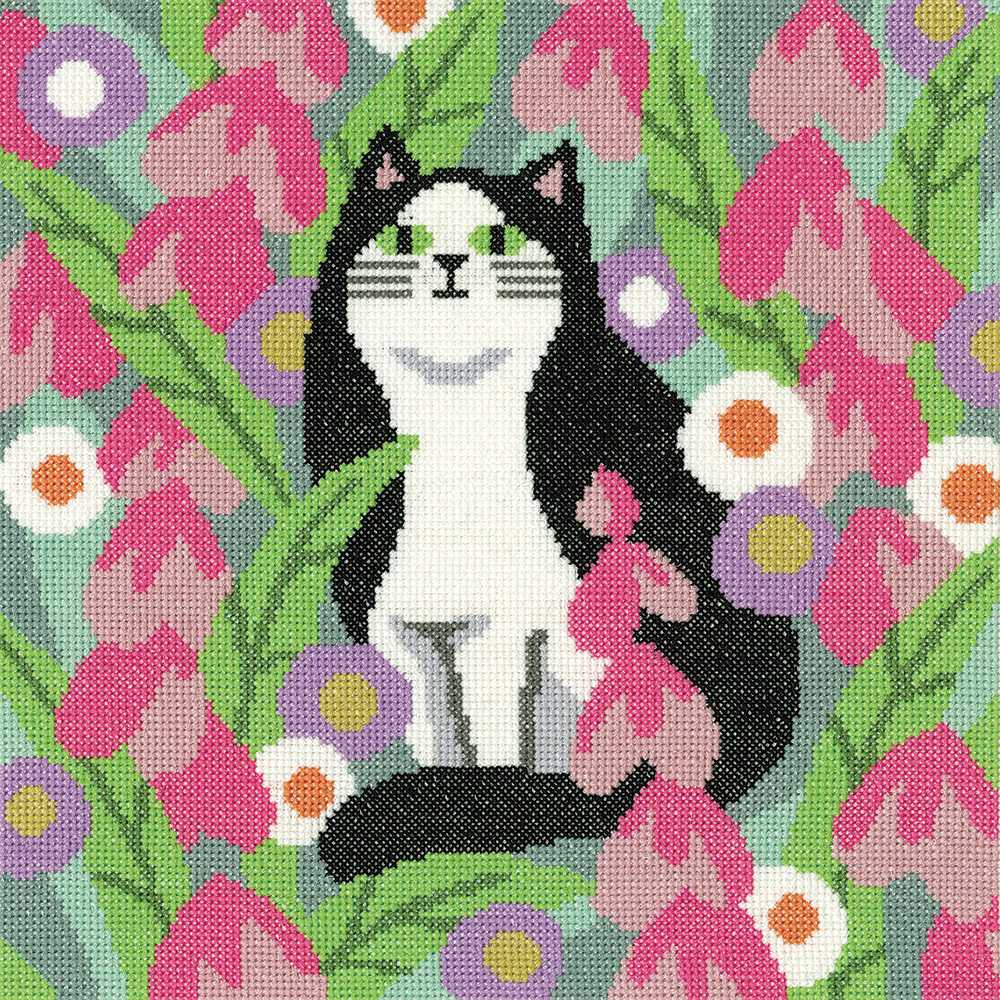 Black and White Cat Cross Stitch Kit Heritage Crafts