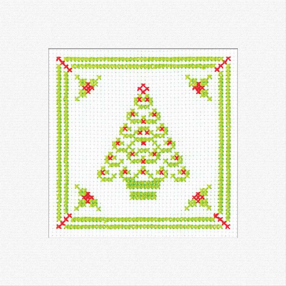Christmas Filigree Tree Green Cross Stitch Card - Heritage Crafts