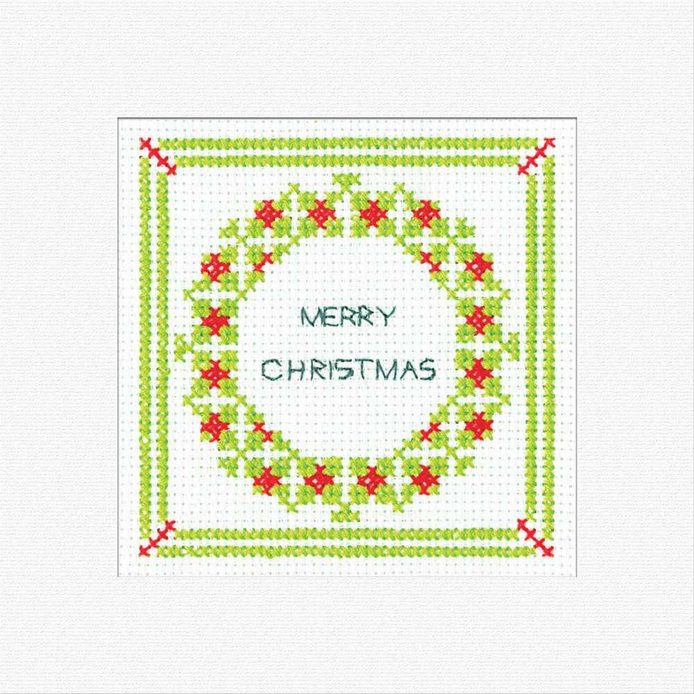 Christmas Holly Wreath Cross Stitch Card - Heritage Crafts