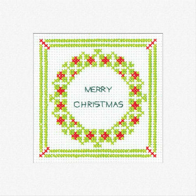 Christmas Holly Wreath Cross Stitch Card - Heritage Crafts