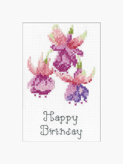 Fuchsia Cross Stitch Choice of Greetings Card - Heritage Crafts