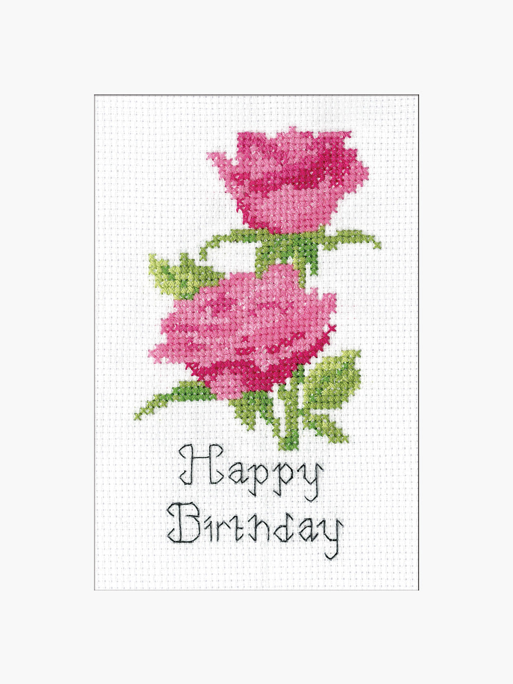Pink Roses Cross Stitch Choice of Greetings Card - Heritage Crafts