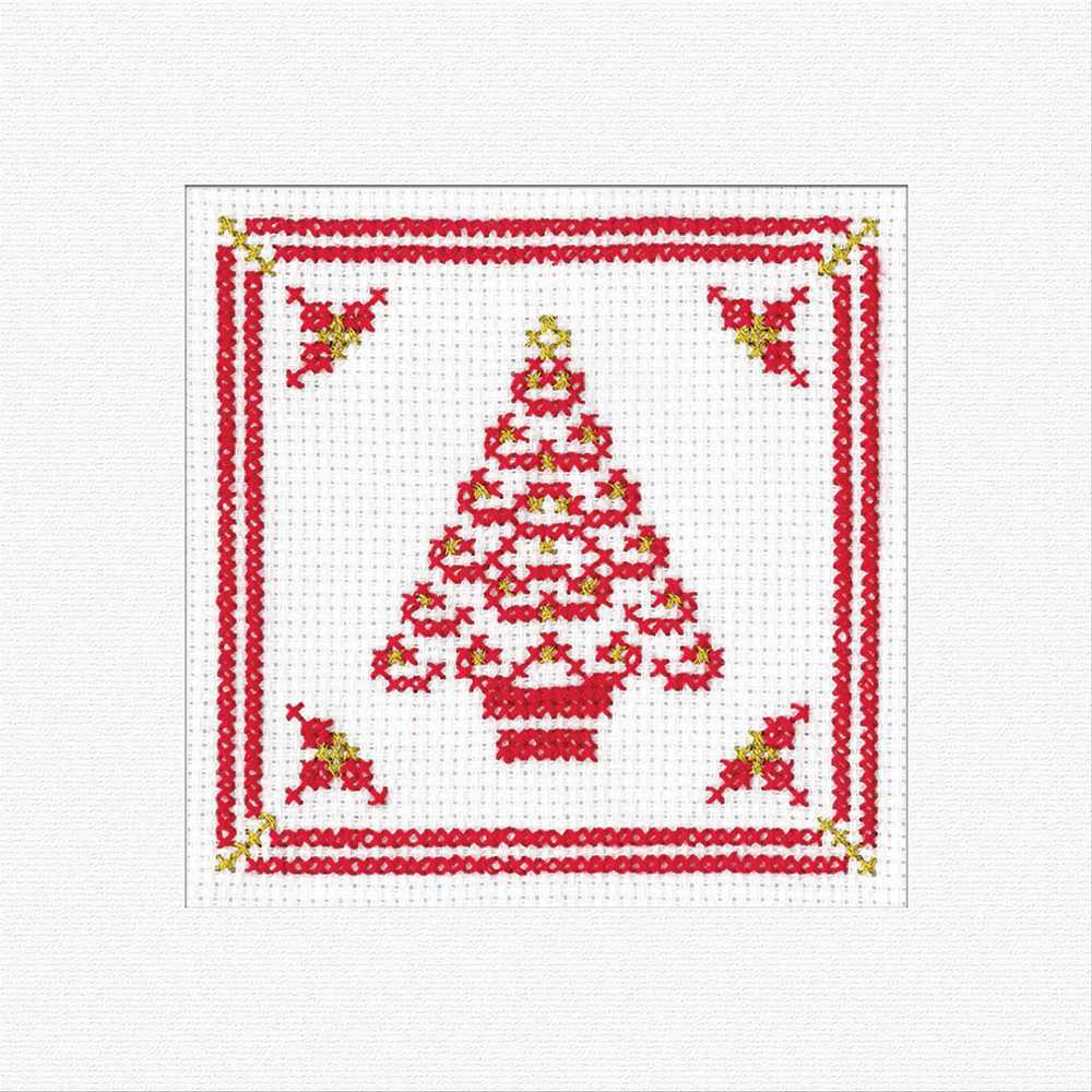 Christmas Filigree Tree (Red) Cross Stitch Card - Heritage Crafts