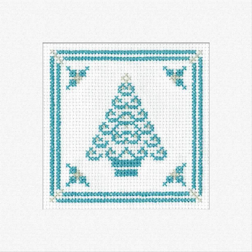 Christmas Filigree Tree (Teal) Cross Stitch Card - Heritage Crafts