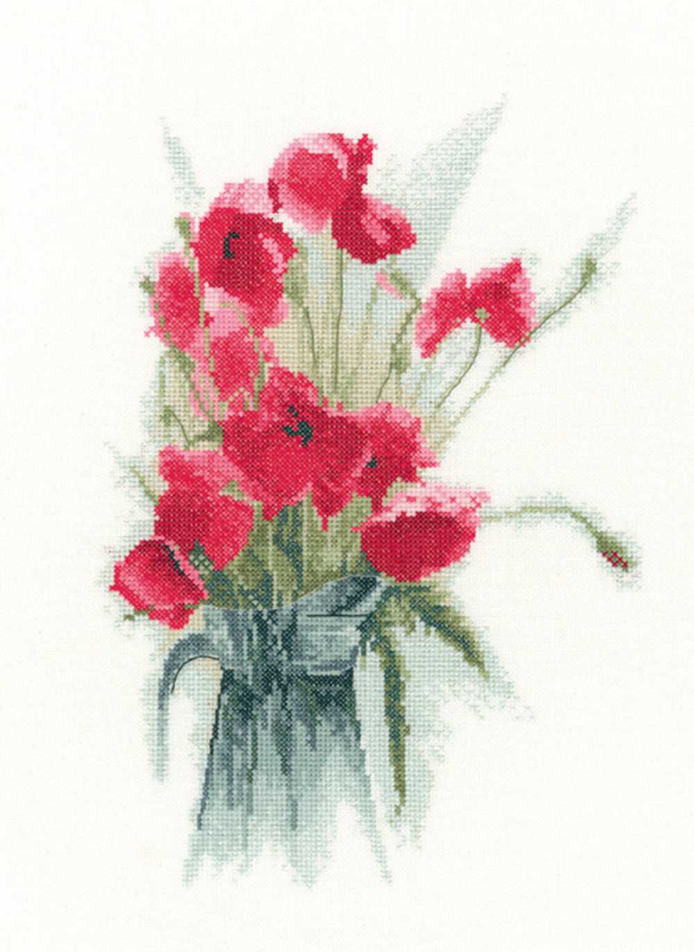 Jug of Poppies Cross Stitch Kit Heritage Crafts (Evenweave)