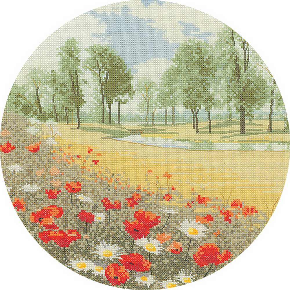 Summer Meadow John Clayton Circles Cross Stitch Kit Heritage Crafts (Evenweave)