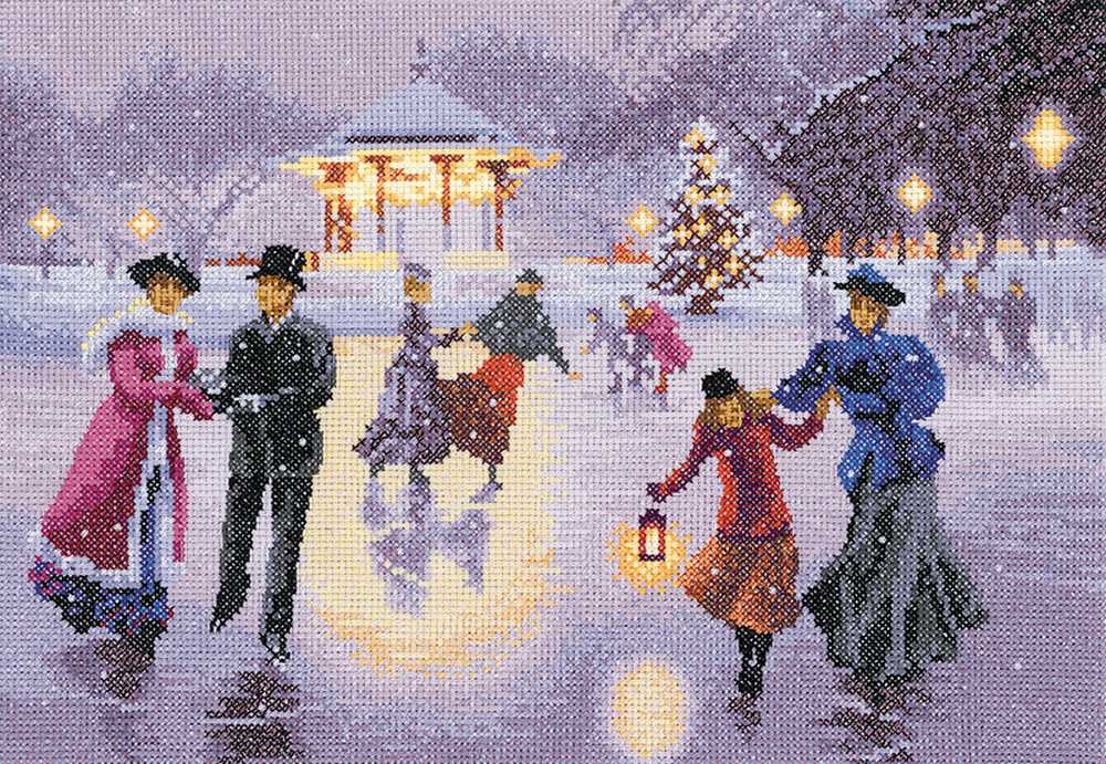 Christmas Skaters Cross Stitch Kit Heritage Crafts (Evenweave)