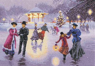 Christmas Skaters  Cross Stitch Kit Heritage Crafts (Evenweave)