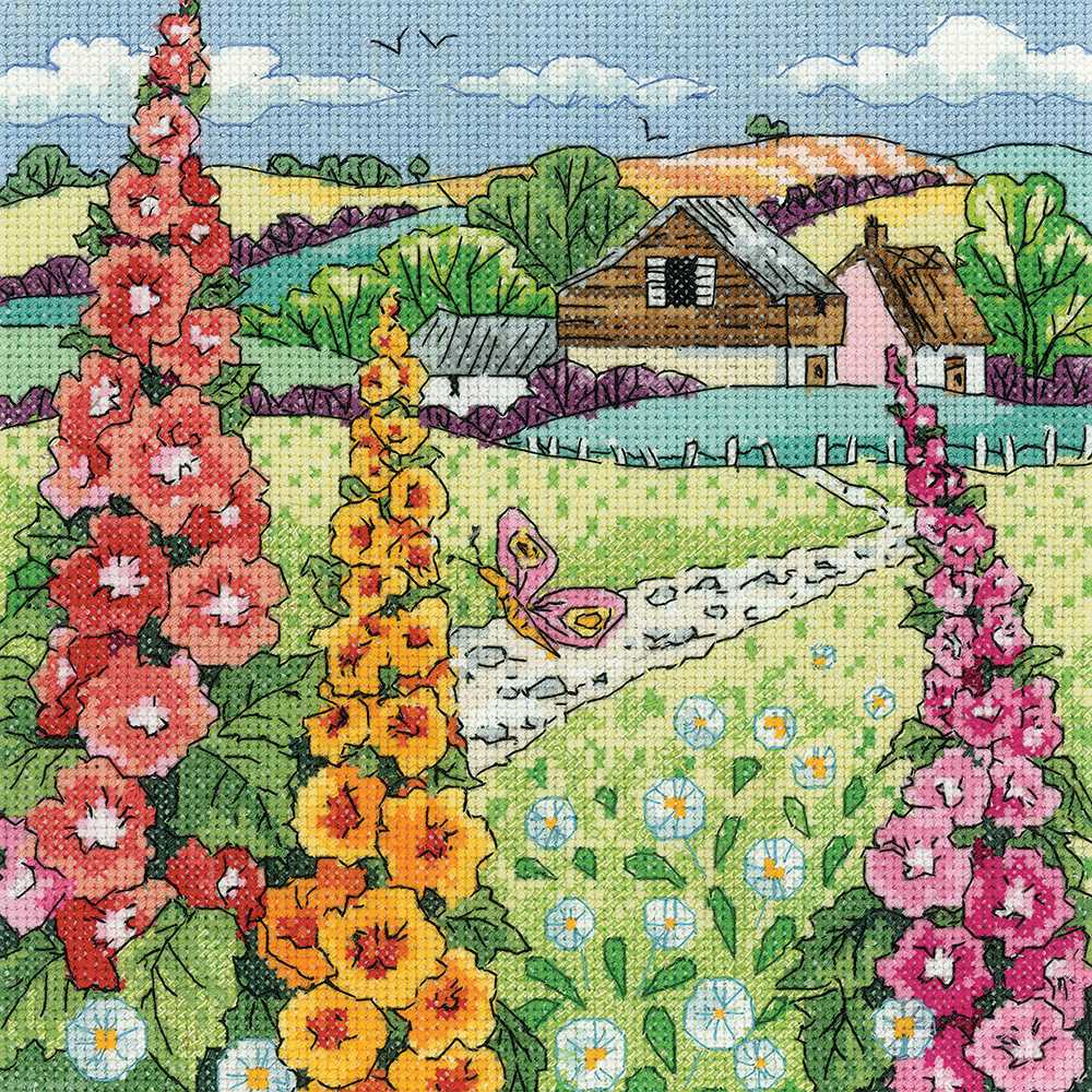 Hollyhock Farm Cross Stitch Kit Heritage Crafts (Evenweave)