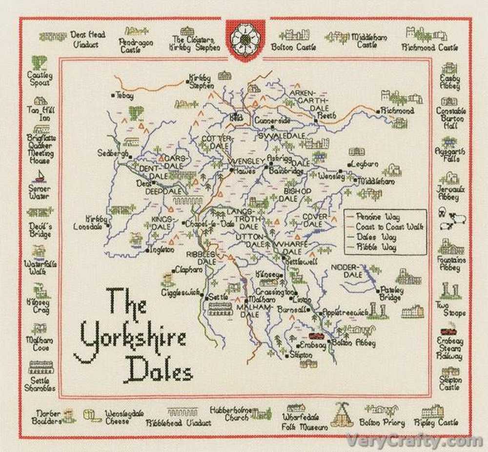 The Yorkshire Dales Map Cross Stitch Kit Heritage Crafts (Evenweave)