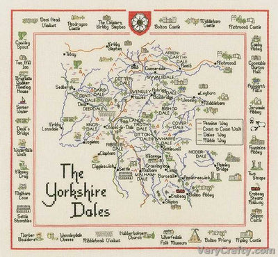 The Yorkshire Dales Map Cross Stitch Kit Heritage Crafts (Evenweave)