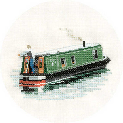 Modern Narrowboat Cross Stitch Kit Heritage Crafts (Evenweave)