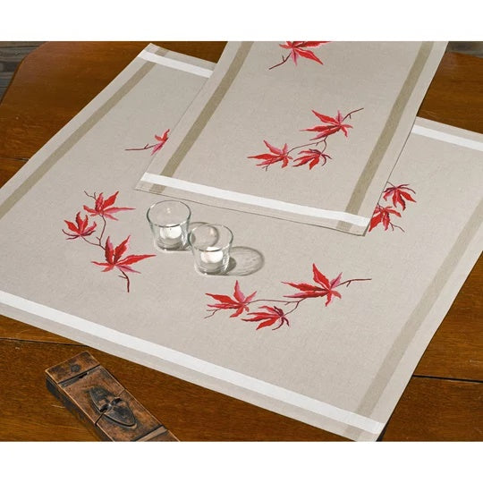 Red Leaves Tablecloth Embroidery Kit ~ Permin