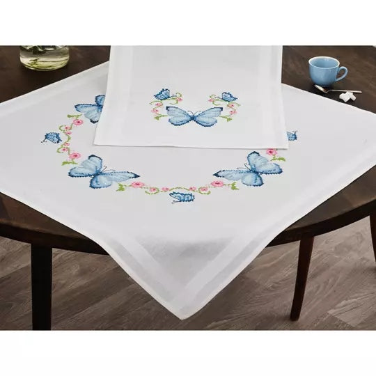 Butterflies Tablecloth Stamped Cross Stitch Kit ~ Permin