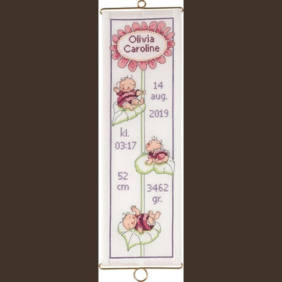 Flower Baby Pink Banner Cross Stitch Kit ~ Permin