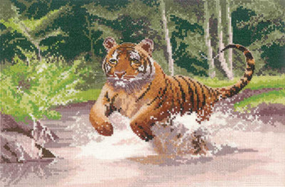 Tiger  John Clayton Power and Grace Cross Stitch Kit Heritage Crafts DISCONTINUED