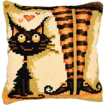 Cat Loves her Witch Cushion Printed Cross Stitch Kit Vervaco