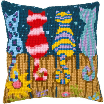Cats On Fence Cushion Cross Stitch Kit ~ Vervaco
