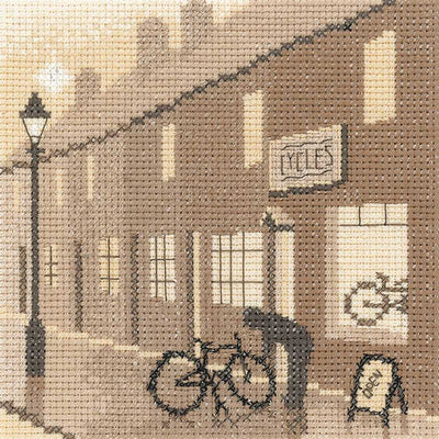 Bike Shop Silhouettes Cross Stitch Kit Heritage Crafts (Evenweave)