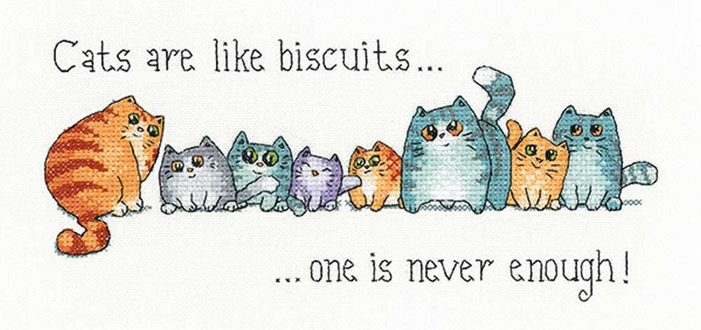 Cats and Biscuits Cross Stitch Kit Heritage Crafts (Evenweave)