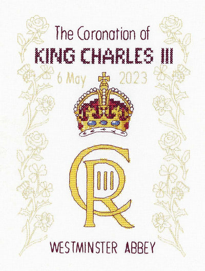 King Charles' Coronation Cross Stitch Kit Heritage Crafts (Evenweave)