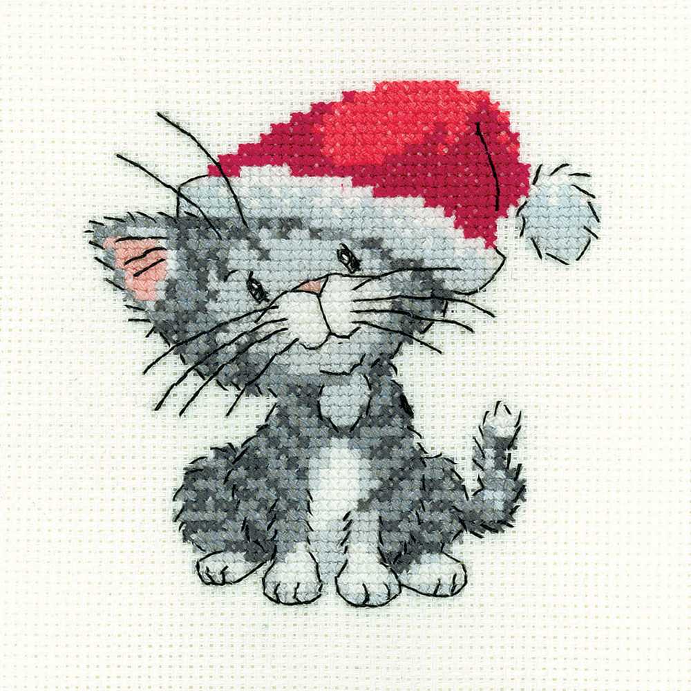 Silver Tabby Christmas Kitten  Cross Stitch Kit Heritage Crafts