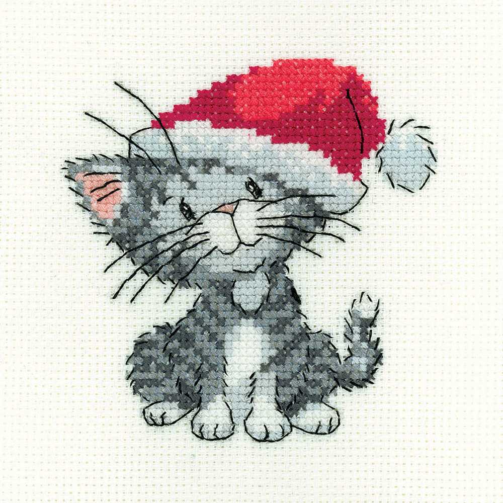 Silver Tabby Christmas Kitten Cross Stitch Kit Heritage Crafts