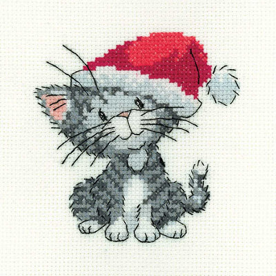 Silver Tabby Christmas Kitten Cross Stitch Kit Heritage Crafts