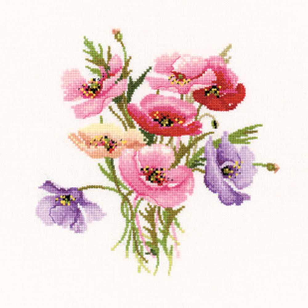 Poppy Posy Cross Stitch Kit Heritage Crafts (Evenweave)