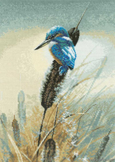 Little Fisher Kingfisher Cross Stitch Kit Heritage Crafts (Evenweave)