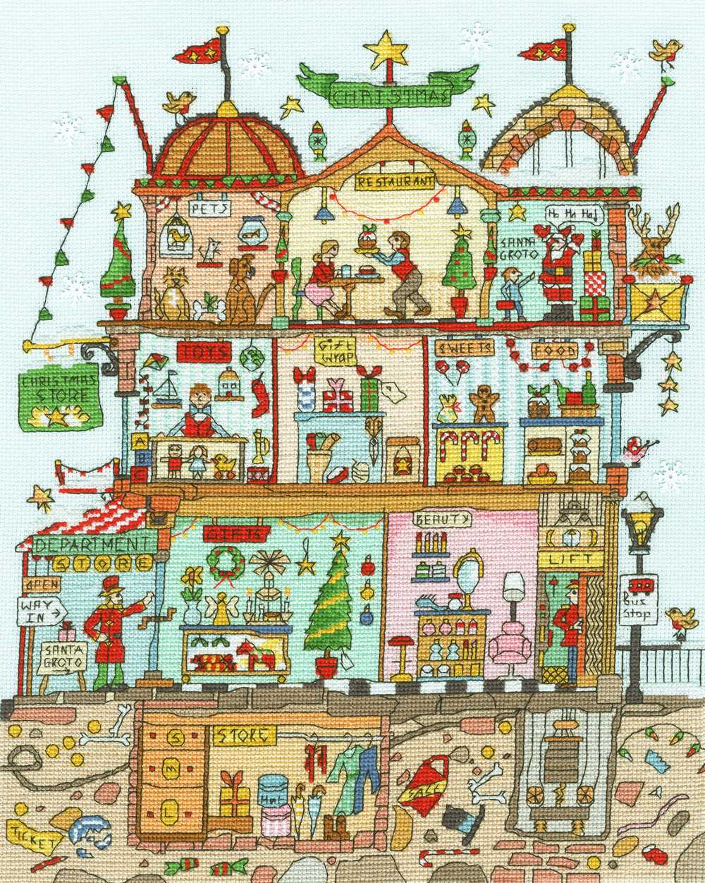 Bothy Threads Cut Thru' Christmas Department Store Cross Stitch Kit