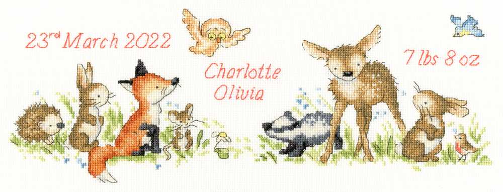Bothy Threads Woodland Welcome Birth Sampler Cross Stitch Kit