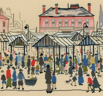 Market Scene, Northern Town - The Lowry Collection Cross Stitch Kit by Bothy Threads