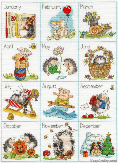 Calendar Creatures Counted Cross Stitch Kit by Bothy Threads