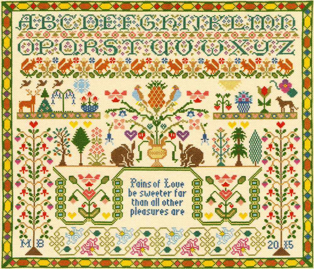 Pains of Love-Moira Blackburn Sampler Cross Stitch Kit from Bothy Threads