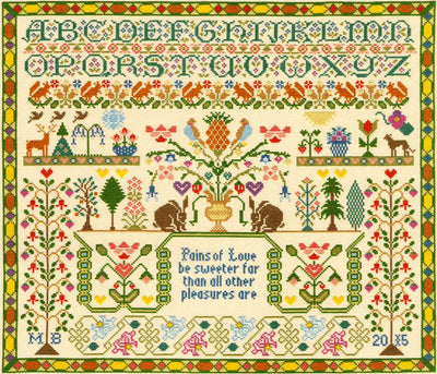Pains of Love-Moira Blackburn Sampler Cross Stitch Kit from Bothy Threads
