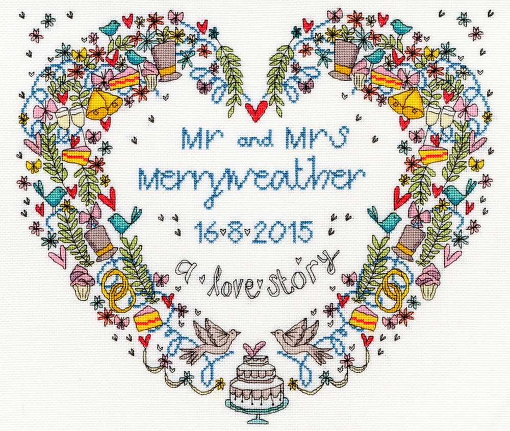 Wedding Heart Sampler Cross Stitch Kit From Bothy Threads