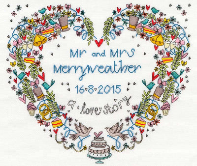 Wedding Heart Sampler Cross Stitch Kit From Bothy Threads