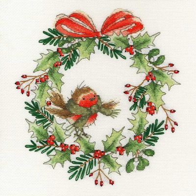 Robin Wreath Christmas Cross Stitch Kit by Bothy Threads