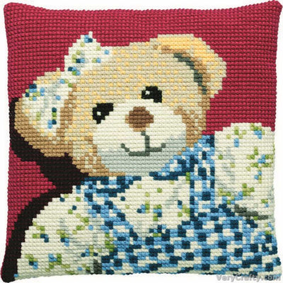 Pako Kit Girl Teddy Cross Stitch Cushion Kit